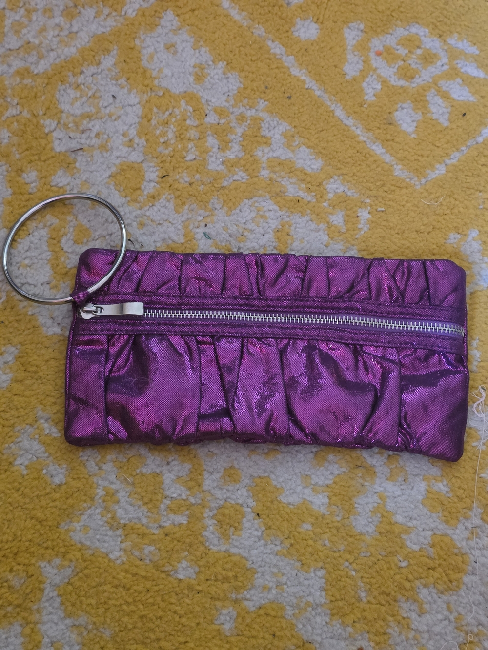 Metallic Purple Wristlet Clutch with Silver Hardware